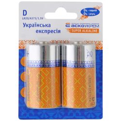 Батарейка лужна (аlkaline) D LR20, 1.5V срібна АСКО (блістер)