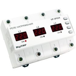 Обмежувач (реле) напруги Vp-3F63A 3-ф на DIN-рейку, DigTOP
