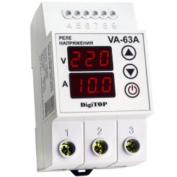 Обмежувач (реле) напруги VА-63A з контролем струму V-protector на DIN-рейку, DigTOP