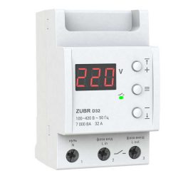 Обмежувач (реле) напруги  D32 32A (max 40A) 7000BA на DIN рейку, ZUBR